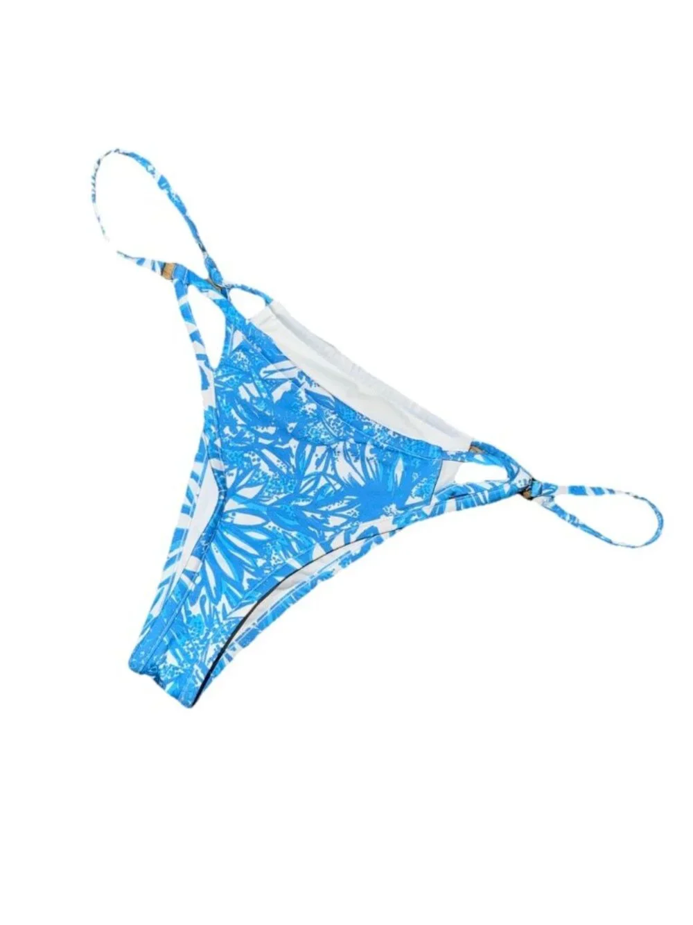 Frankies Bikinis Thong Swim Bikini Small True To Size Blue White Floral R2